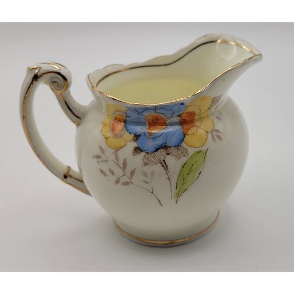 1936 Foley China E.Brain & Co Creamer Blue and Yellow Floral - Picture 2 of 6